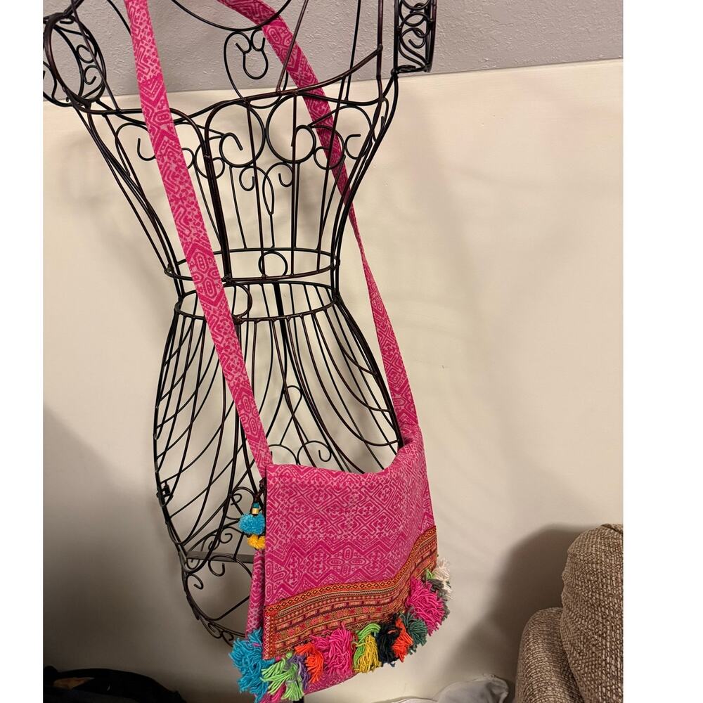 Boho Revival Pink Tassel Purse Bag Bohemian Print Excellent Condition